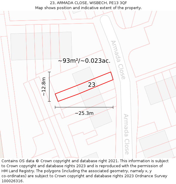 23, ARMADA CLOSE, WISBECH, PE13 3QF: Plot and title map