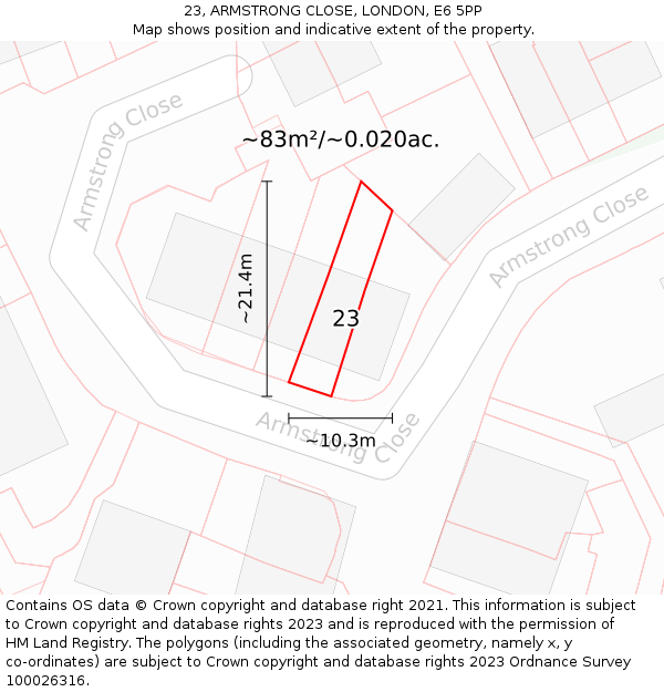 23, ARMSTRONG CLOSE, LONDON, E6 5PP: Plot and title map