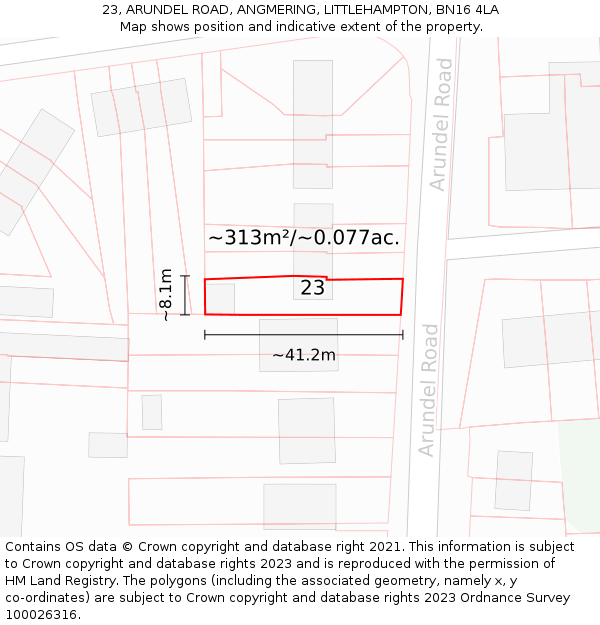 23, ARUNDEL ROAD, ANGMERING, LITTLEHAMPTON, BN16 4LA: Plot and title map
