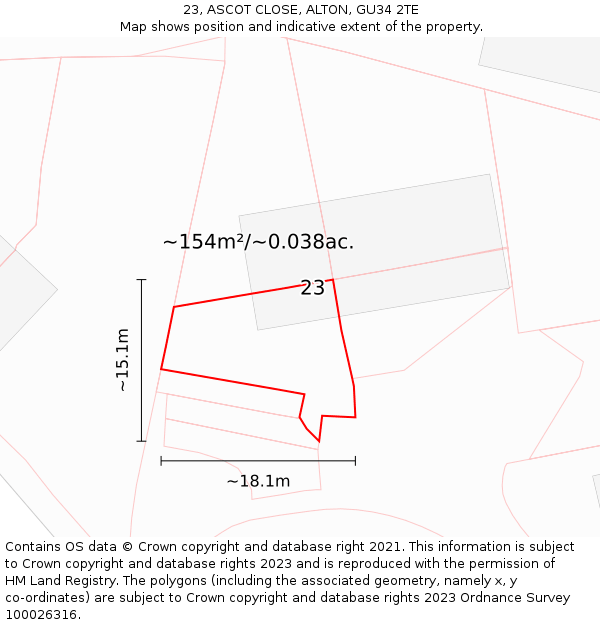 23, ASCOT CLOSE, ALTON, GU34 2TE: Plot and title map