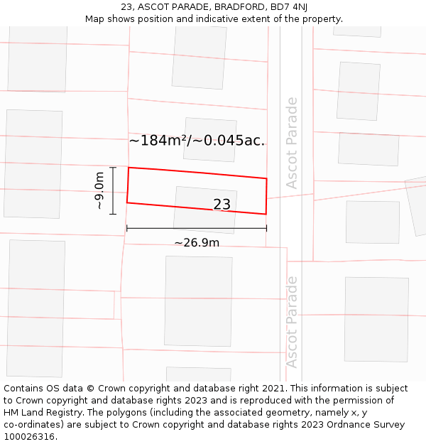 23, ASCOT PARADE, BRADFORD, BD7 4NJ: Plot and title map