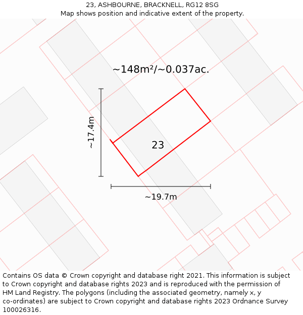 23, ASHBOURNE, BRACKNELL, RG12 8SG: Plot and title map