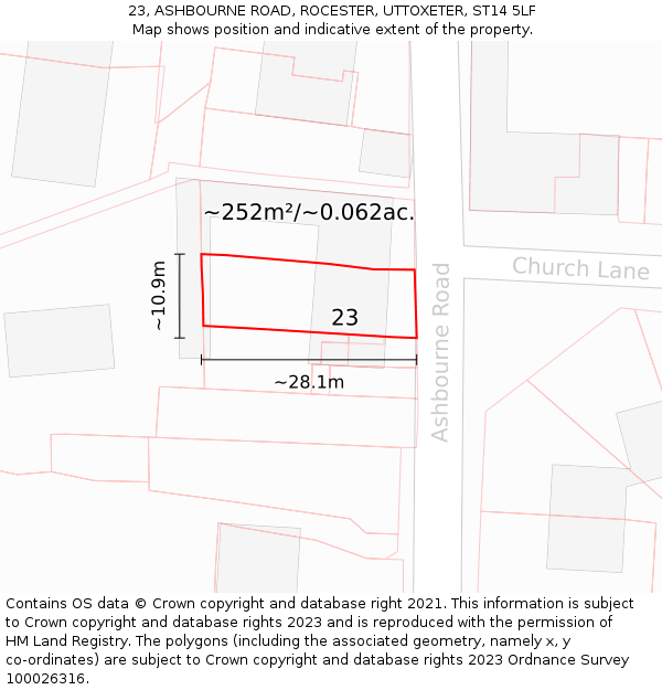 23, ASHBOURNE ROAD, ROCESTER, UTTOXETER, ST14 5LF: Plot and title map