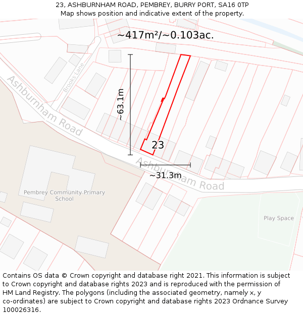 23, ASHBURNHAM ROAD, PEMBREY, BURRY PORT, SA16 0TP: Plot and title map