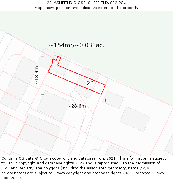23, ASHFIELD CLOSE, SHEFFIELD, S12 2QU: Plot and title map