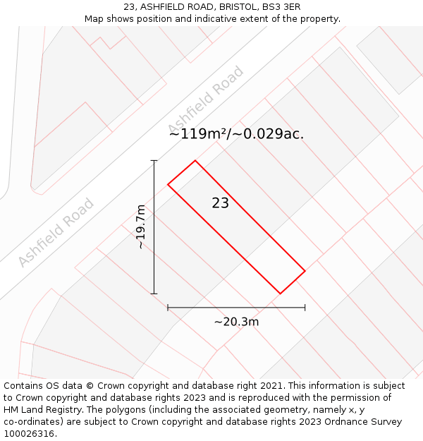 23, ASHFIELD ROAD, BRISTOL, BS3 3ER: Plot and title map