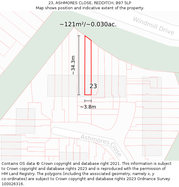 23, ASHMORES CLOSE, REDDITCH, B97 5LP: Plot and title map