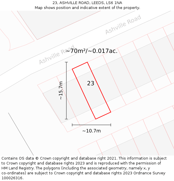 23, ASHVILLE ROAD, LEEDS, LS6 1NA: Plot and title map