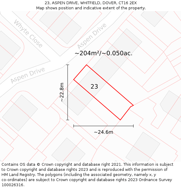 23, ASPEN DRIVE, WHITFIELD, DOVER, CT16 2EX: Plot and title map