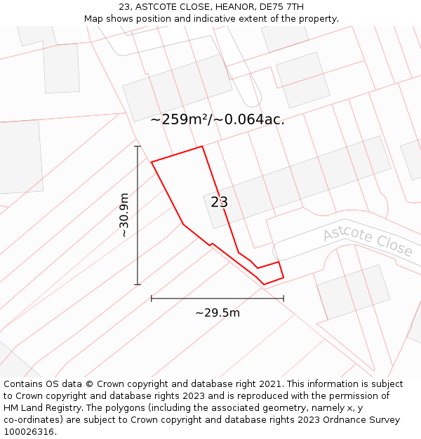 23, ASTCOTE CLOSE, HEANOR, DE75 7TH: Plot and title map