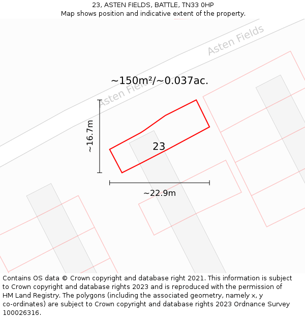 23, ASTEN FIELDS, BATTLE, TN33 0HP: Plot and title map