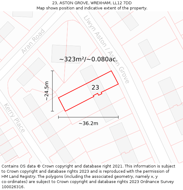 23, ASTON GROVE, WREXHAM, LL12 7DD: Plot and title map