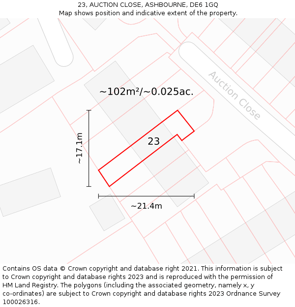 23, AUCTION CLOSE, ASHBOURNE, DE6 1GQ: Plot and title map