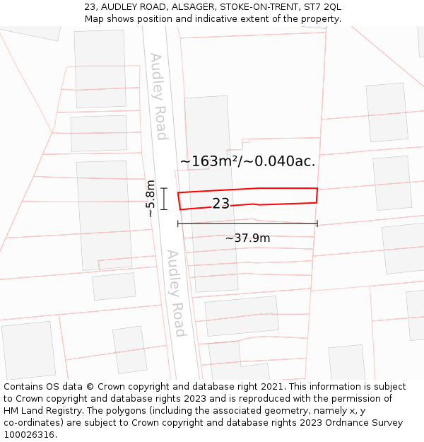 23, AUDLEY ROAD, ALSAGER, STOKE-ON-TRENT, ST7 2QL: Plot and title map