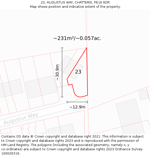 23, AUGUSTUS WAY, CHATTERIS, PE16 6DR: Plot and title map