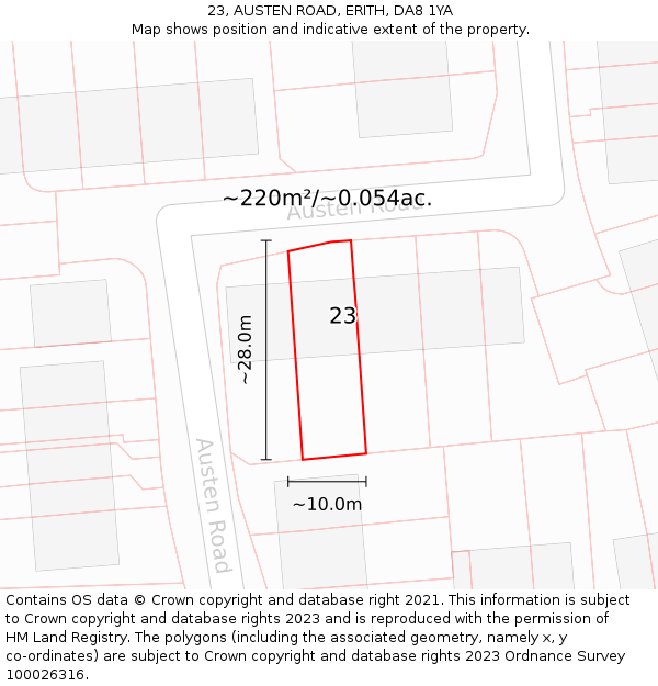 23, AUSTEN ROAD, ERITH, DA8 1YA: Plot and title map