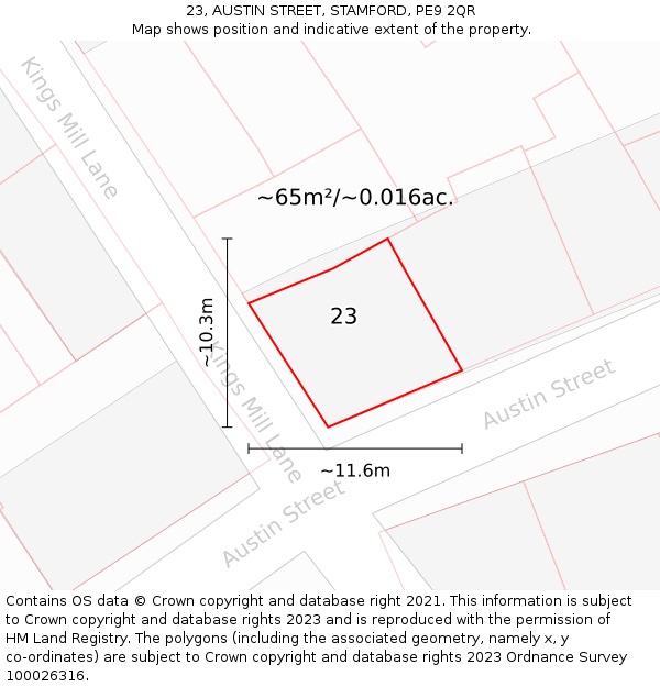 23, AUSTIN STREET, STAMFORD, PE9 2QR: Plot and title map
