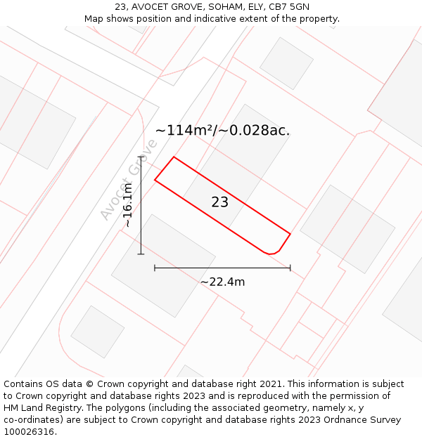 23, AVOCET GROVE, SOHAM, ELY, CB7 5GN: Plot and title map