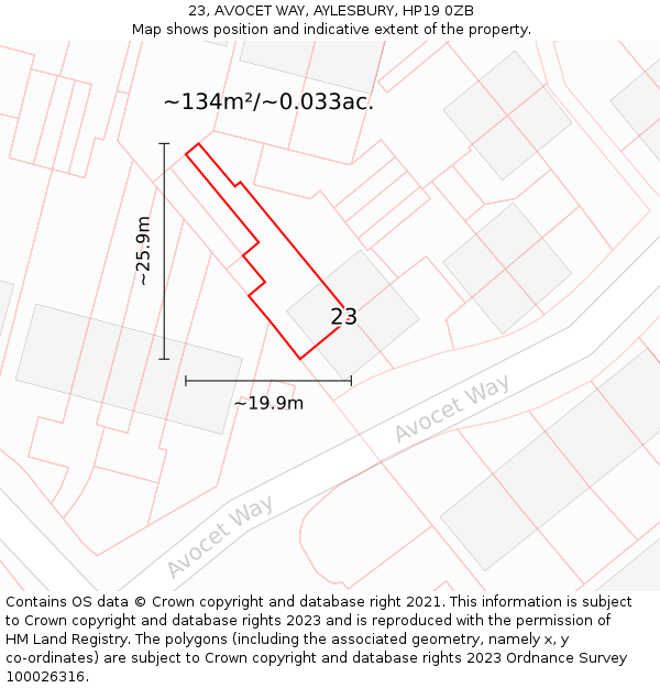 23, AVOCET WAY, AYLESBURY, HP19 0ZB: Plot and title map