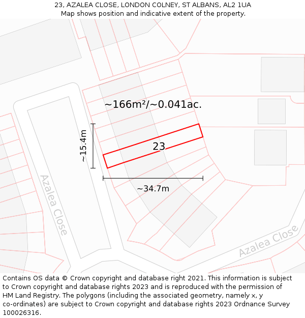 23, AZALEA CLOSE, LONDON COLNEY, ST ALBANS, AL2 1UA: Plot and title map