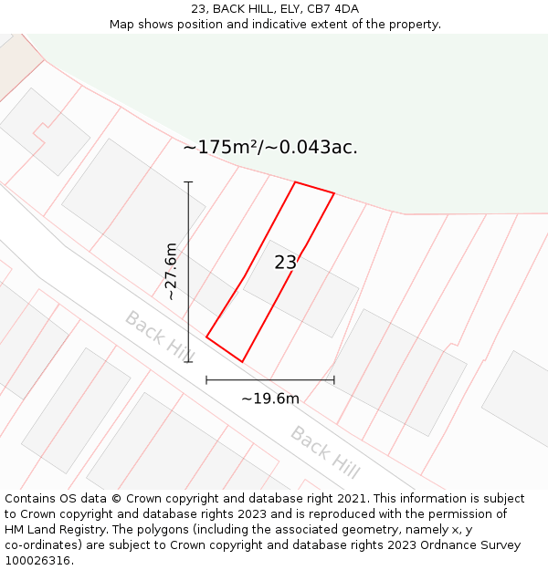 23, BACK HILL, ELY, CB7 4DA: Plot and title map