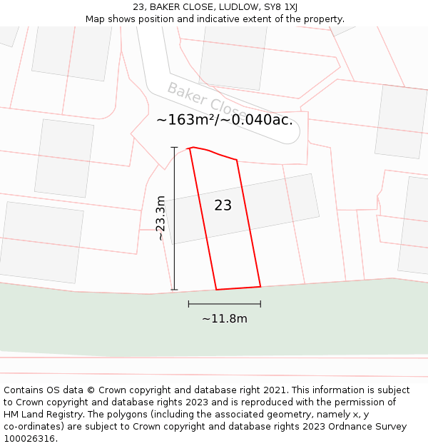 23, BAKER CLOSE, LUDLOW, SY8 1XJ: Plot and title map