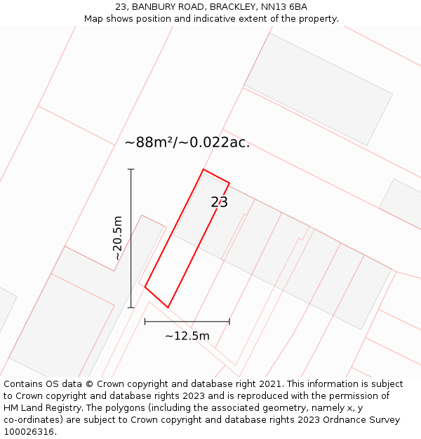 23, BANBURY ROAD, BRACKLEY, NN13 6BA: Plot and title map