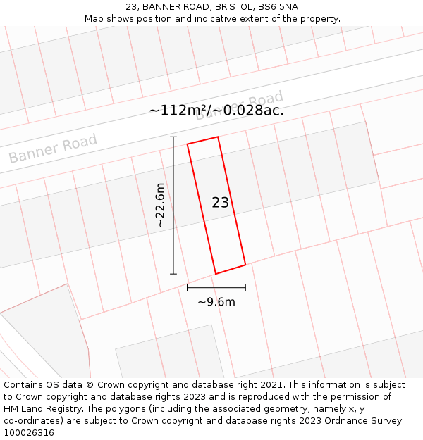 23, BANNER ROAD, BRISTOL, BS6 5NA: Plot and title map