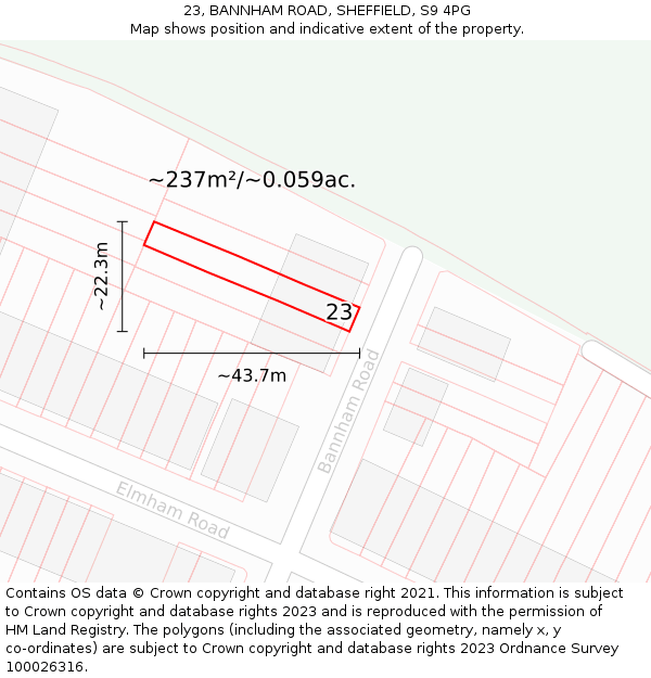 23, BANNHAM ROAD, SHEFFIELD, S9 4PG: Plot and title map
