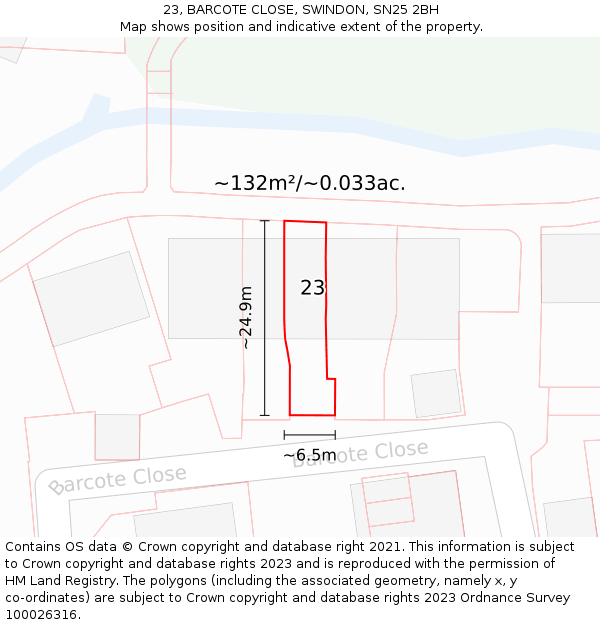 23, BARCOTE CLOSE, SWINDON, SN25 2BH: Plot and title map