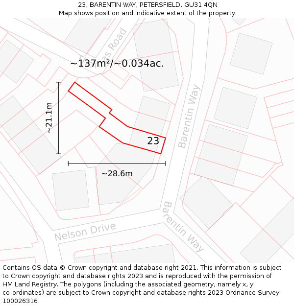 23, BARENTIN WAY, PETERSFIELD, GU31 4QN: Plot and title map