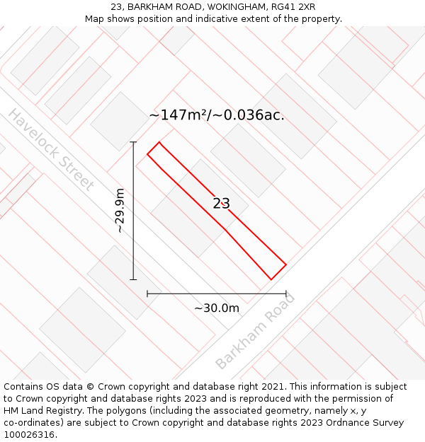23, BARKHAM ROAD, WOKINGHAM, RG41 2XR: Plot and title map