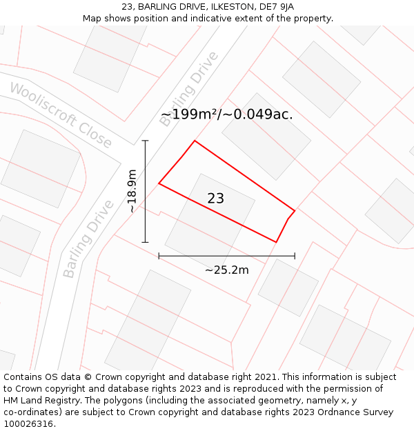 23, BARLING DRIVE, ILKESTON, DE7 9JA: Plot and title map
