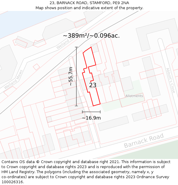23, BARNACK ROAD, STAMFORD, PE9 2NA: Plot and title map
