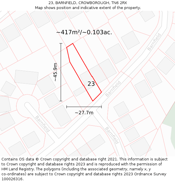 23, BARNFIELD, CROWBOROUGH, TN6 2RX: Plot and title map