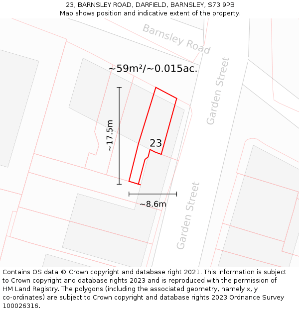 23, BARNSLEY ROAD, DARFIELD, BARNSLEY, S73 9PB: Plot and title map