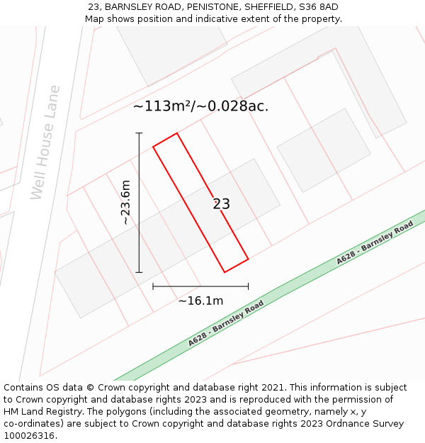 23, BARNSLEY ROAD, PENISTONE, SHEFFIELD, S36 8AD: Plot and title map