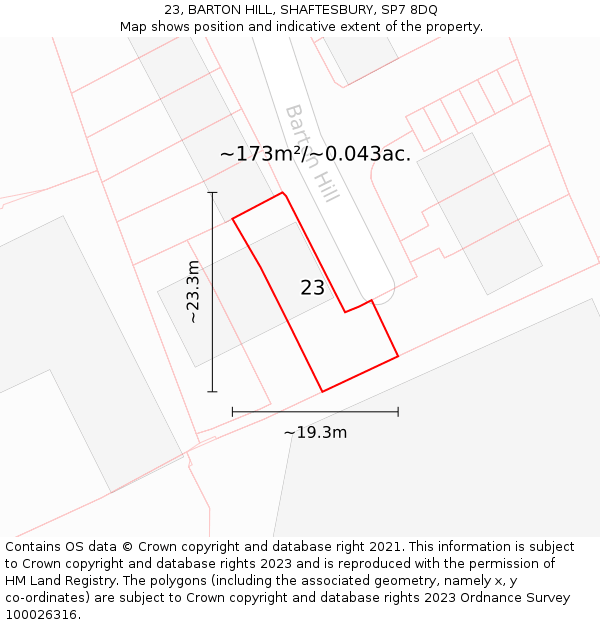 23, BARTON HILL, SHAFTESBURY, SP7 8DQ: Plot and title map
