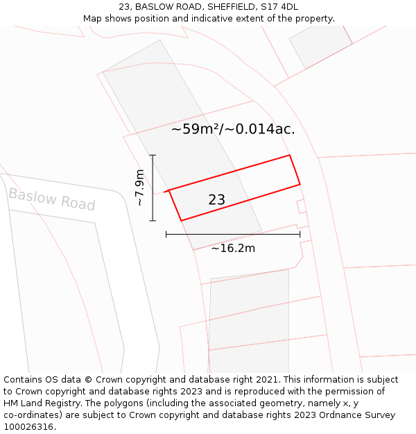 23, BASLOW ROAD, SHEFFIELD, S17 4DL: Plot and title map