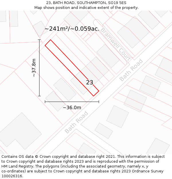 23, BATH ROAD, SOUTHAMPTON, SO19 5ES: Plot and title map