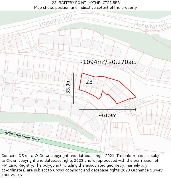 23, BATTERY POINT, HYTHE, CT21 5RR: Plot and title map
