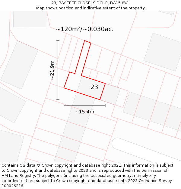 23, BAY TREE CLOSE, SIDCUP, DA15 8WH: Plot and title map
