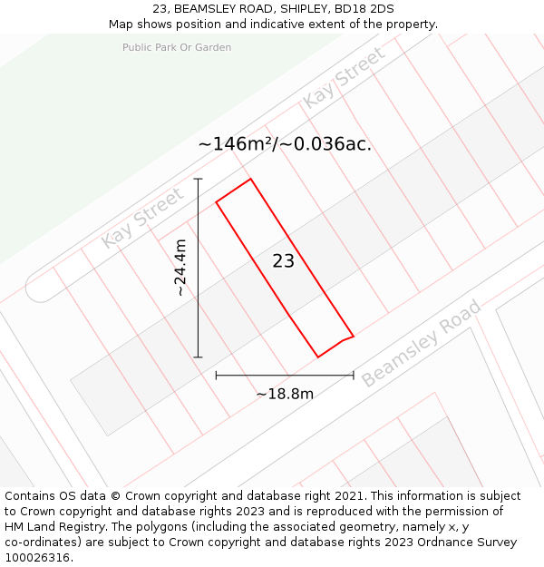 23, BEAMSLEY ROAD, SHIPLEY, BD18 2DS: Plot and title map