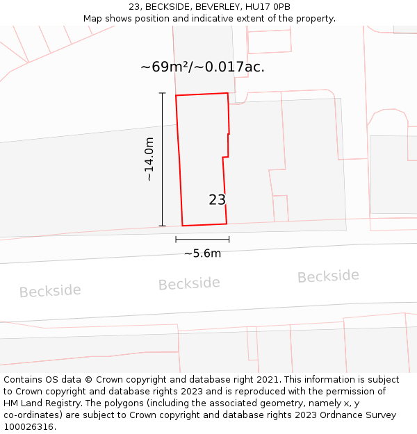 23, BECKSIDE, BEVERLEY, HU17 0PB: Plot and title map