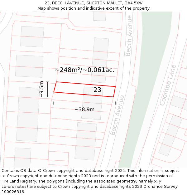 23, BEECH AVENUE, SHEPTON MALLET, BA4 5XW: Plot and title map