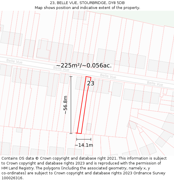 23, BELLE VUE, STOURBRIDGE, DY8 5DB: Plot and title map