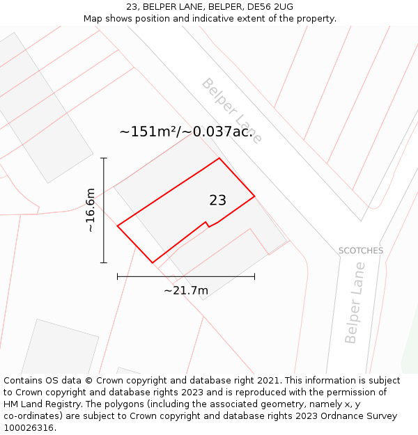 23, BELPER LANE, BELPER, DE56 2UG: Plot and title map