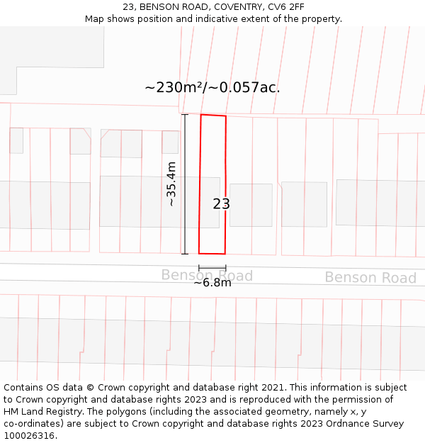 23, BENSON ROAD, COVENTRY, CV6 2FF: Plot and title map