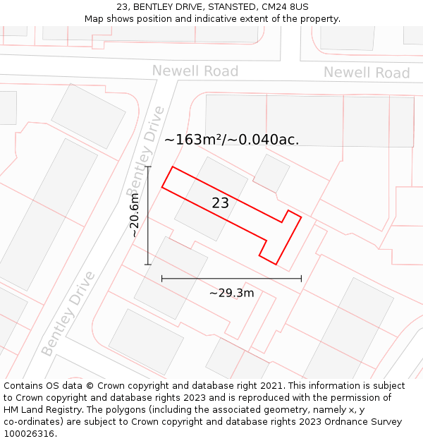 23, BENTLEY DRIVE, STANSTED, CM24 8US: Plot and title map