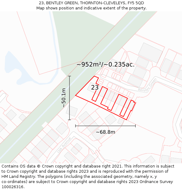 23, BENTLEY GREEN, THORNTON-CLEVELEYS, FY5 5QD: Plot and title map